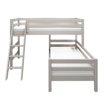 Bunk Bed with Slanting Ladder and Safety Rails, 90x200 cm, Grey