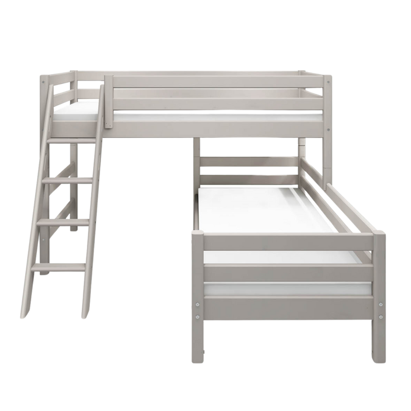 Bunk Bed with Slanting Ladder and Safety Rails, 90x200 cm, Grey