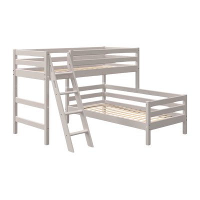 Bunk Bed with Slanting Ladder and Safety Rails, 90x200 cm, Grey