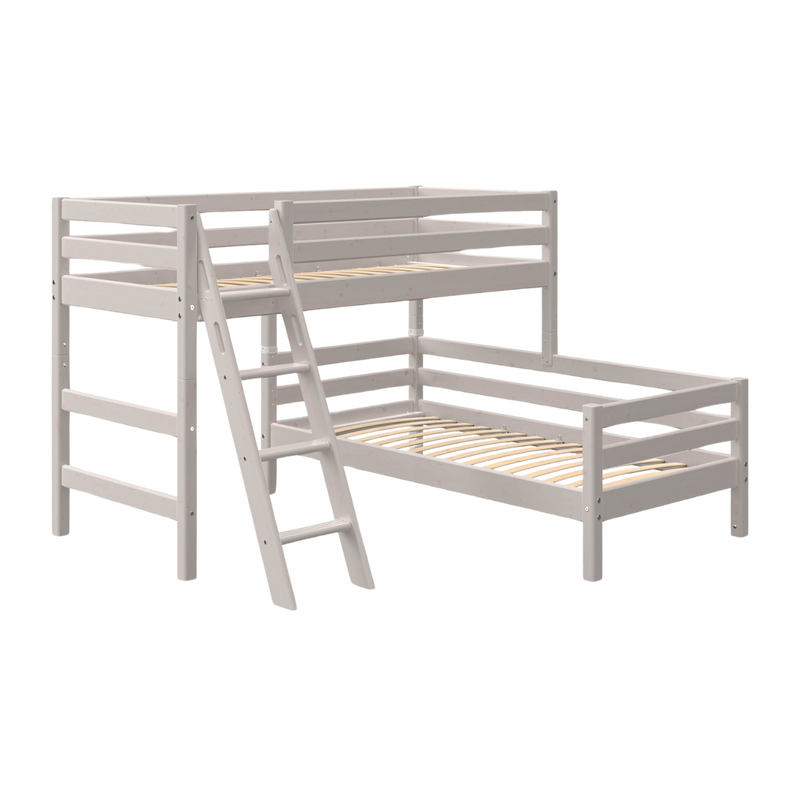 Bunk Bed with Slanting Ladder and Safety Rails, 90x200 cm, Grey