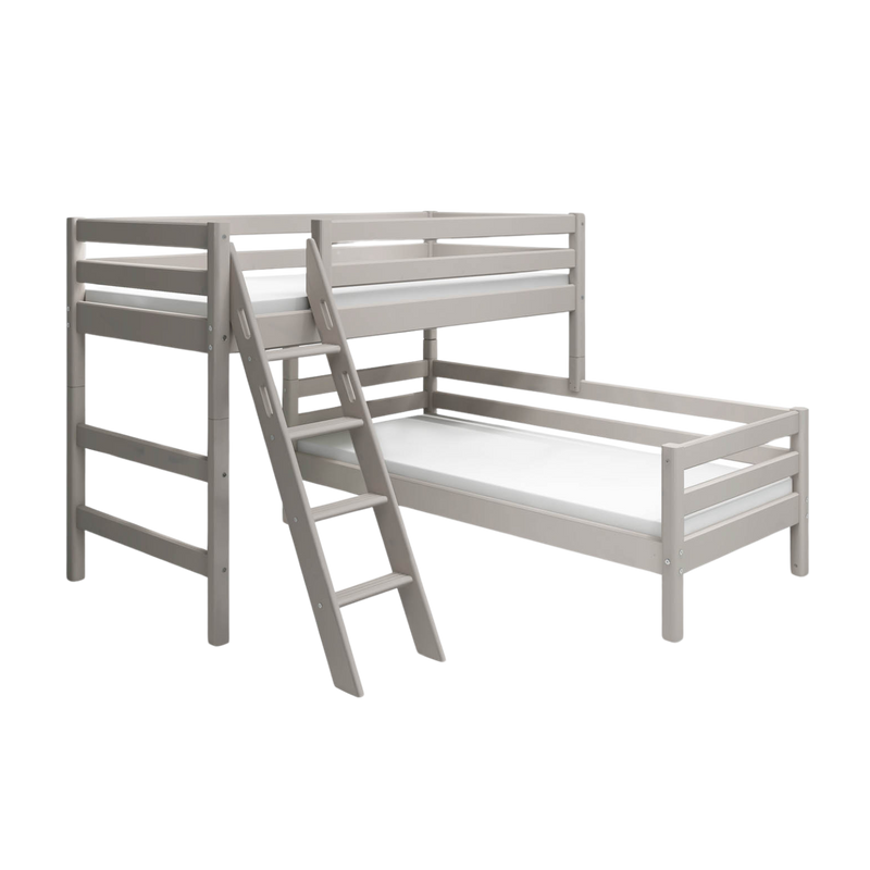 Bunk Bed with Slanting Ladder and Safety Rails, 90x200 cm, Grey