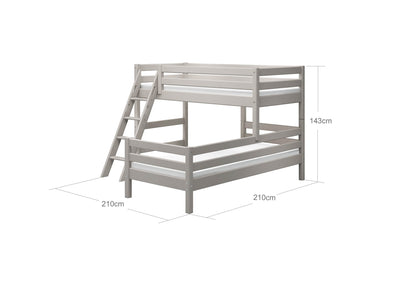 Bunk Bed with Slanting Ladder and Safety Rails, 90x200 cm, Grey