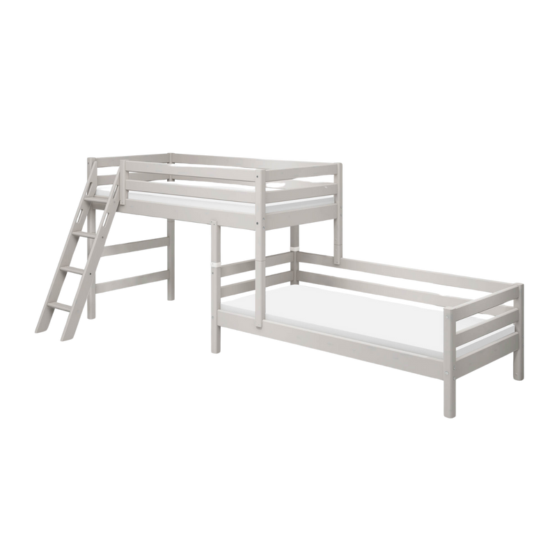 Bunk Bed with Slanting Ladder and Safety Rails, 90x200 cm, Grey