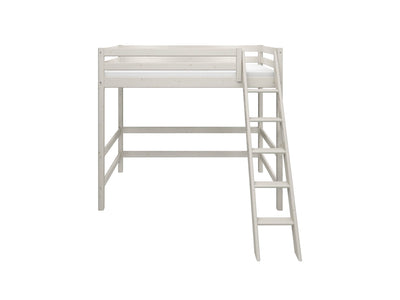 High Bed with Slanting Ladder and Safety Rail, 90x200 cm, White