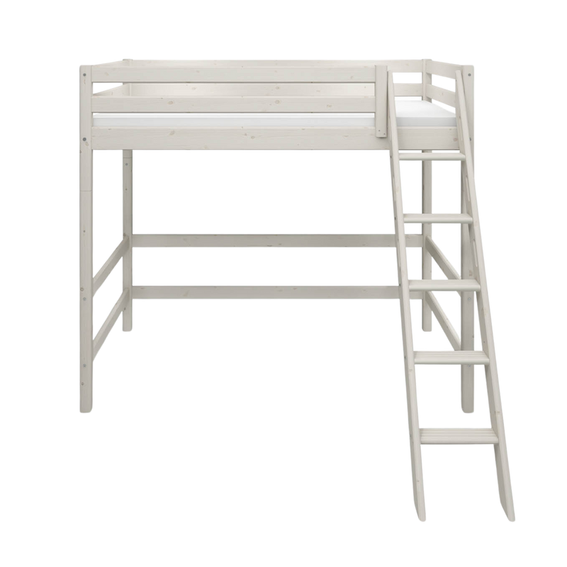 Hochbett 184 cm mit Leiter und Absturzsicherung, 90x200 cm, Weiß