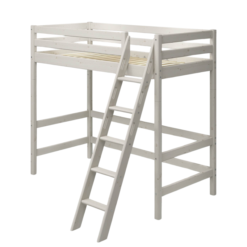 Hochbett 184 cm mit Leiter und Absturzsicherung, 90x200 cm, Weiß