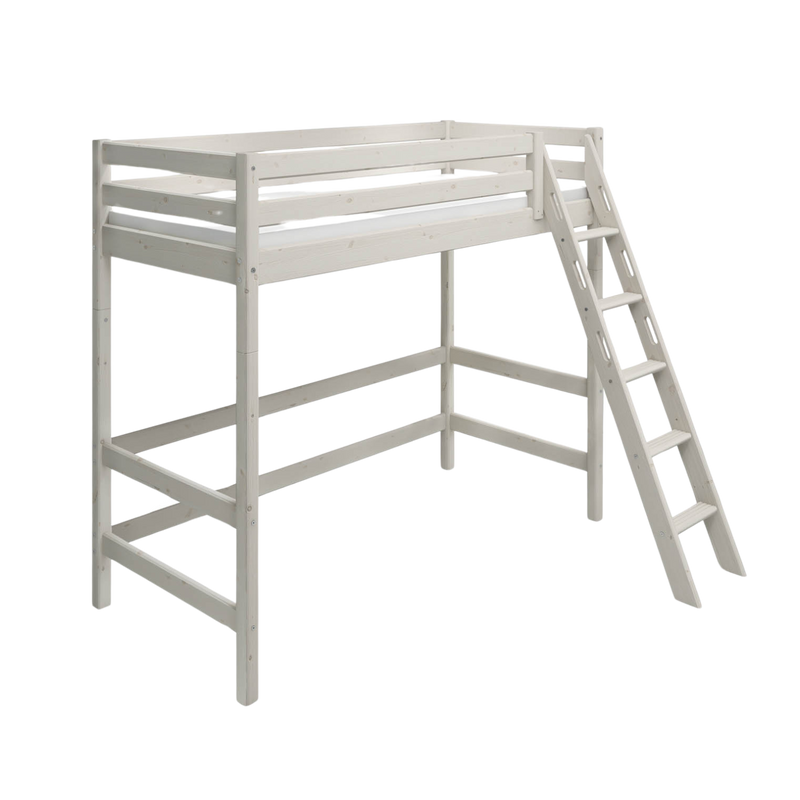 Hochbett 184 cm mit Leiter und Absturzsicherung, 90x200 cm, Weiß