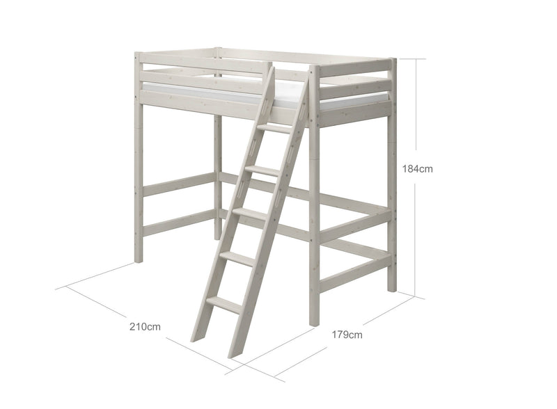 High bed with slanting ladder