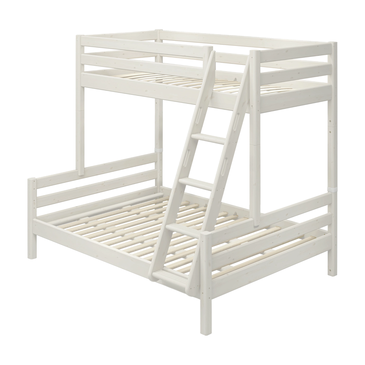 Échelle inclinée FLEXA pour lit superposé, blanche, au design robuste et sécurisé pour les enfants, présentée dans une chambre denfant.