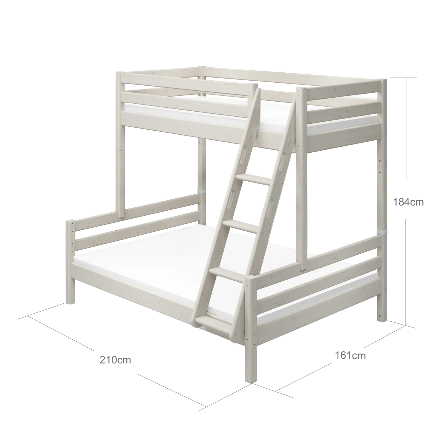 Family Bunk Bed 184 cm with Ladder and Safety Rail, 90/140x200 cm, White BUNKBED family-bed-white-washed-1  flexa-com.myshopify.com