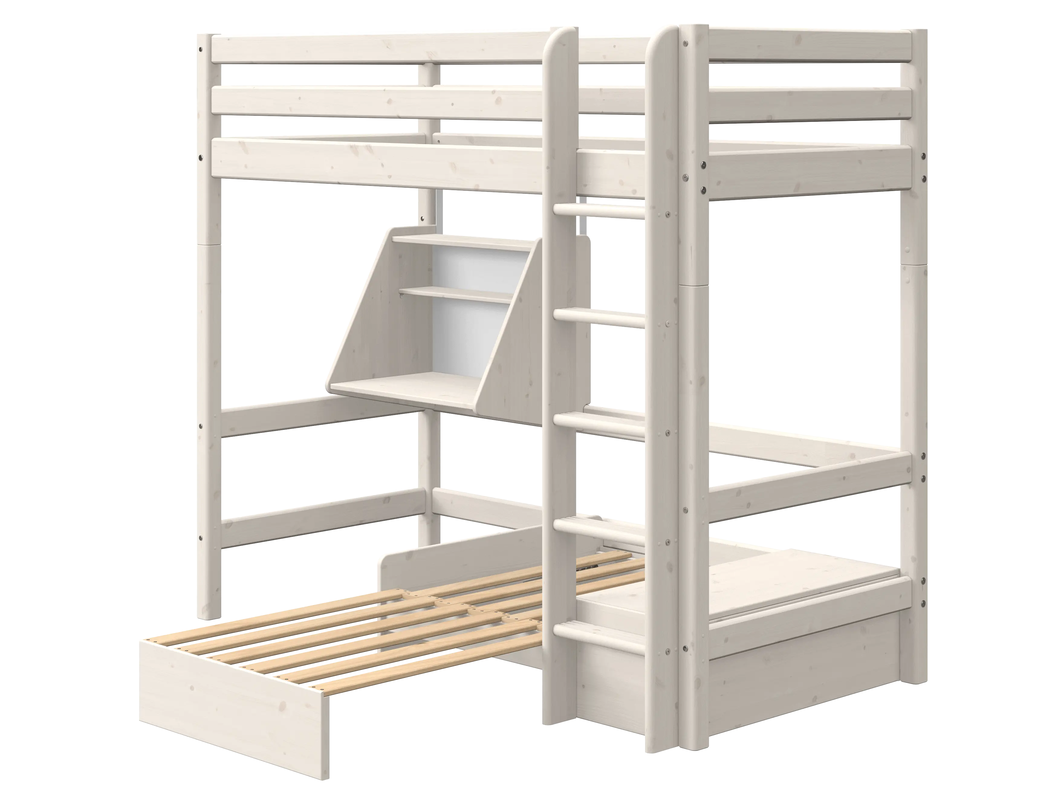 High Bed 184 cm with Sofa, Desk, Ladder and Safety Rail, 90x200 cm, White HIGHBED high-bed-with-casa-module-white-washed-1  flexa-com.myshopify.com