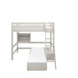 High Bed with Sofa, Desk and Safety Rail, 90x200 cm, White