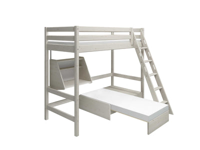 High bed with Sofa, Desk and Safety Rail, 90x200 cm, White