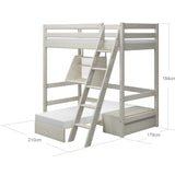 High Bed with Sofa, Desk and Safety Rail, 90x200 cm, White