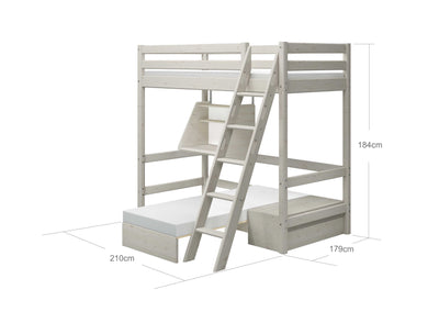 High bed with Sofa, Desk and Safety Rail, 90x200 cm, White