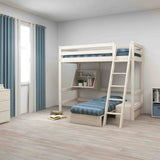 High Bed with Sofa, Desk and Safety Rail, 90x200 cm, White