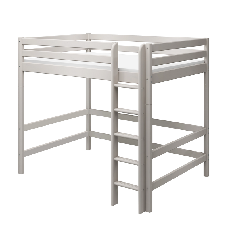 Hochbett 184 cm mit Leiter und Absturzsicherung, 140x200 cm, Grau