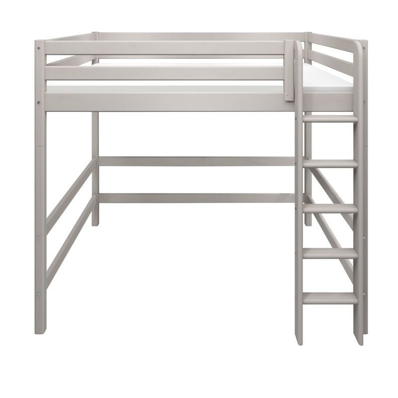 Hochbett 184 cm mit Leiter und Absturzsicherung, 140x200 cm, Grau