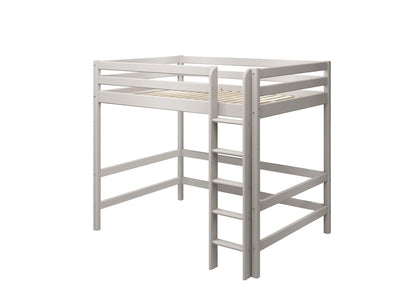 High Bed with Straight Ladder and Safety Rail, 140x200 cm, Grey