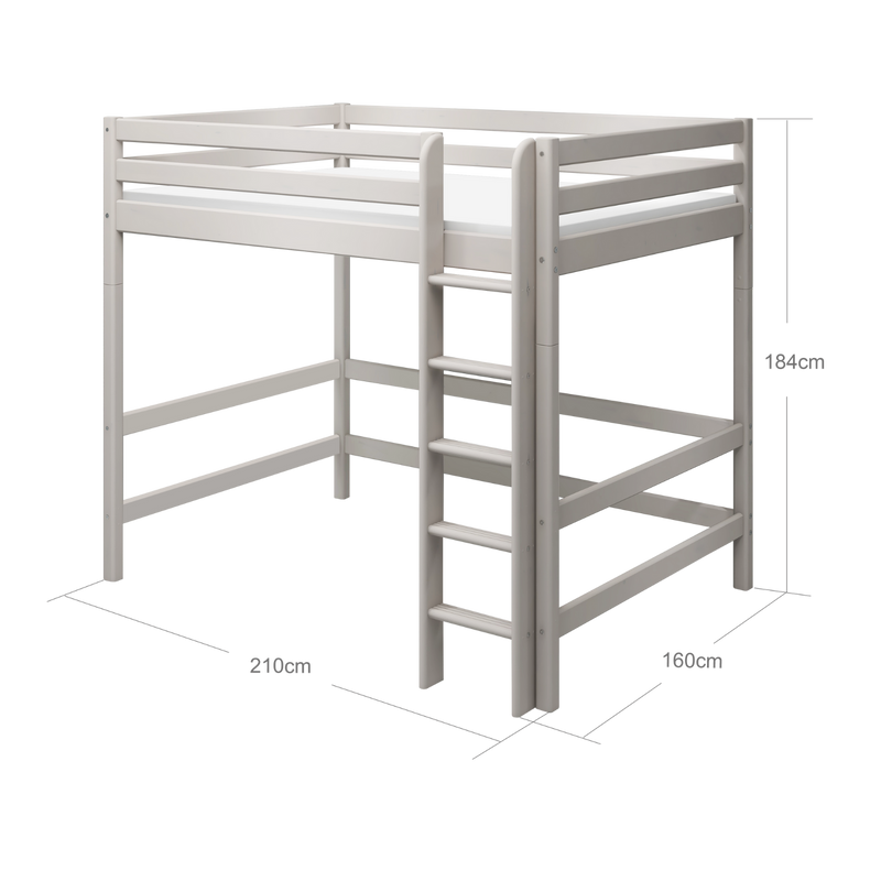Hochbett 184 cm mit Leiter und Absturzsicherung, 140x200 cm, Grau