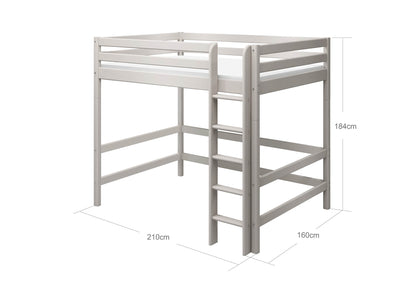 High Bed with Straight Ladder and Safety Rail, 140x200 cm, Grey