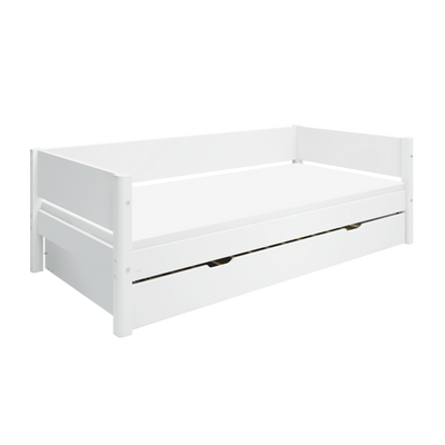 Single Bed with Pull-out Bed and Safety Rail, 90x200 cm, White