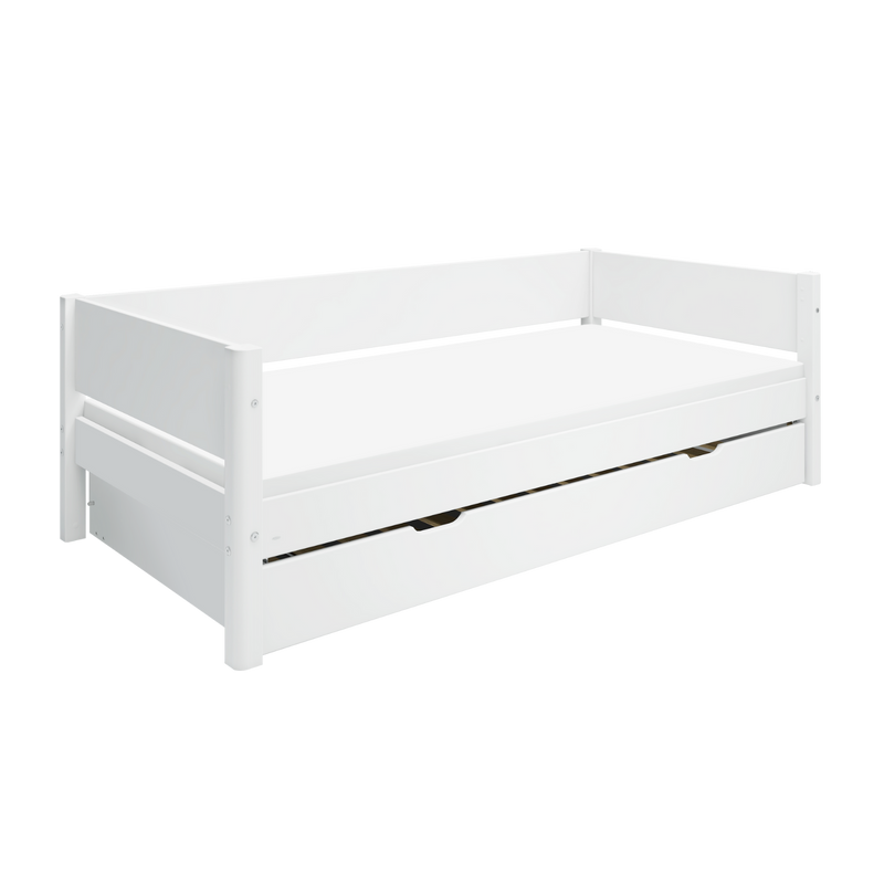 Single Bed with Pull-out Bed and Safety Rail, 90x200 cm, White