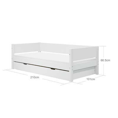 Single Bed with Pull-out Bed and Safety Rail, 90x200 cm, White