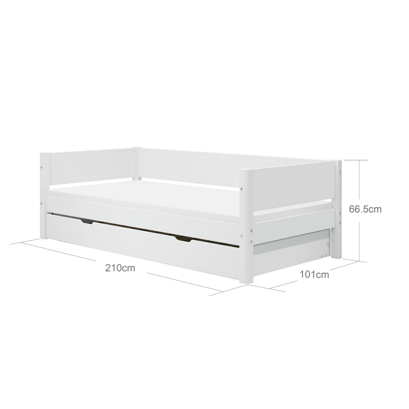 Single Bed with Pull-out Bed and Safety Rail, 90x200 cm, White