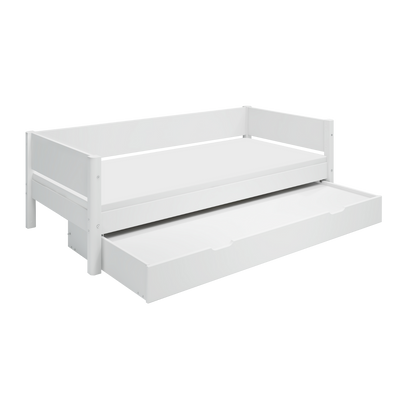 Single Bed with Pull-out Bed and Safety Rail, 90x200 cm, White