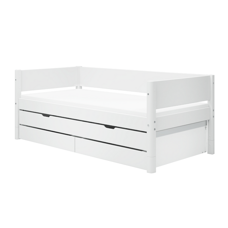 Single Bed with Pull-out Bed, Storage and Safety Rail, 90x200 cm, White