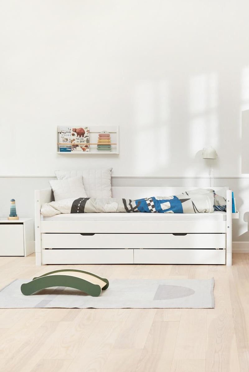 WHITE Cama Individual con Almacenamiento y Nido, 90x200 cm, Blanco