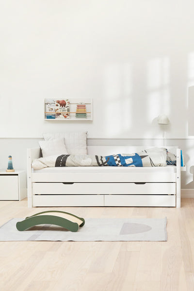 Single Bed with Pull-out Bed, Storage and Safety Rail, 90x200 cm, White