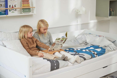 Single Bed with Pull-out Bed, Storage and Safety Rail, 90x200 cm, White