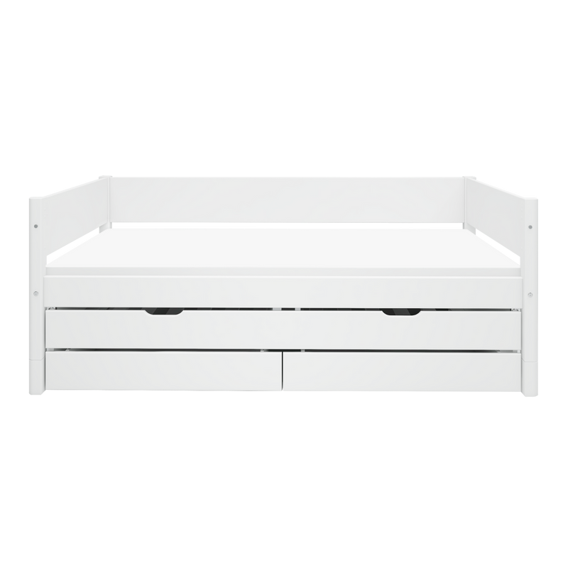 Single Bed with Pull-out Bed, Storage and Safety Rail, 90x200 cm, White