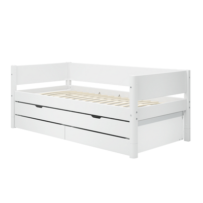 Single Bed with Pull-out Bed, Storage and Safety Rail, 90x200 cm, White