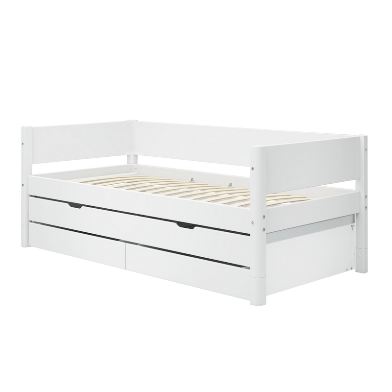 Single Bed with Pull-out Bed, Storage and Safety Rail, 90x200 cm, White