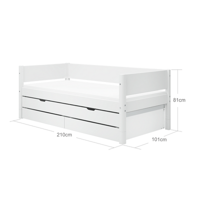 Single Bed with Pull-out Bed, Storage and Safety Rail, 90x200 cm, White