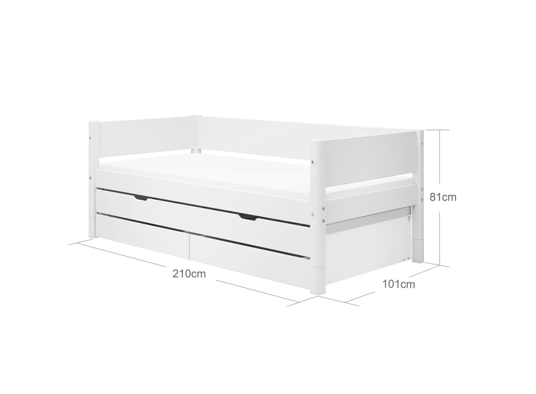 WHITE Single Bed with Storage and Trundle 90x200 cm White