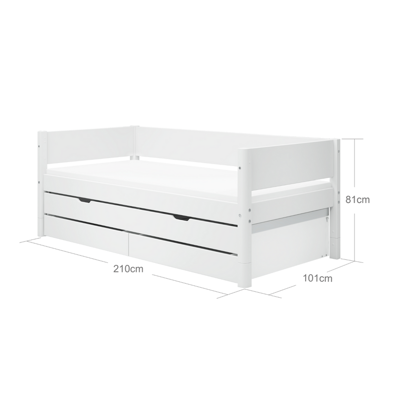 Single Bed with Pull-out Bed, Storage and Safety Rail, 90x200 cm, White