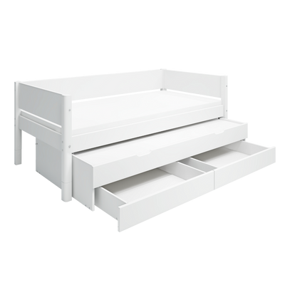 Single Bed with Pull-out Bed, Storage and Safety Rail, 90x200 cm, White