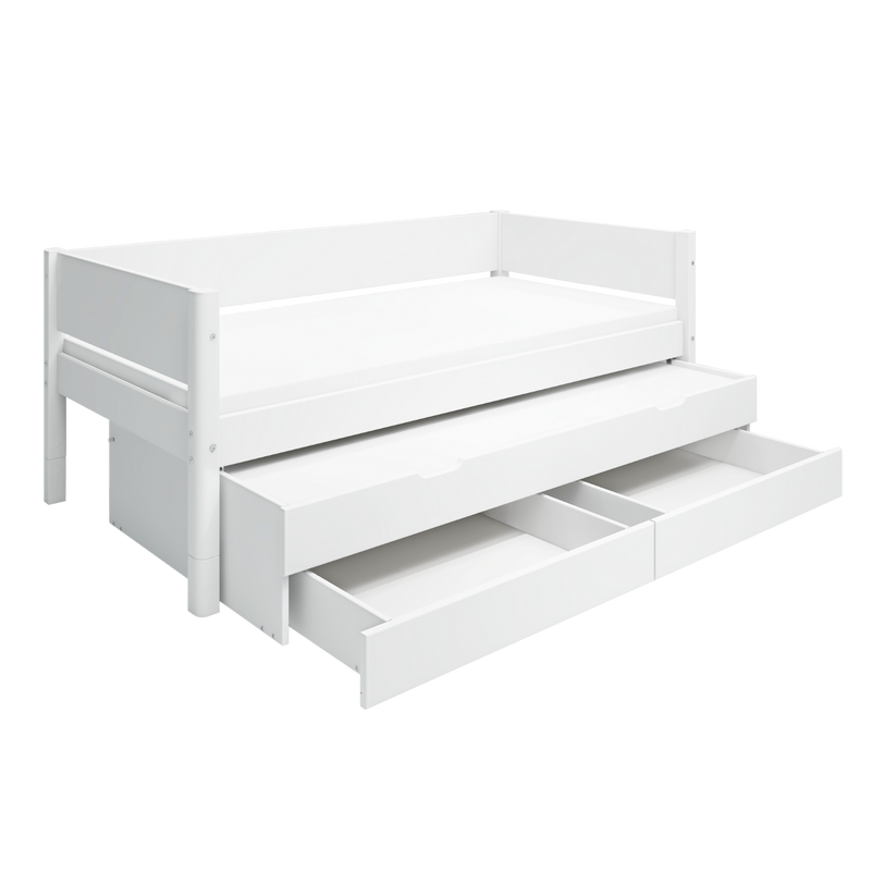 Single Bed with Pull-out Bed, Storage and Safety Rail, 90x200 cm, White