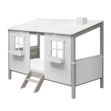 Single Bed with House and Ladder, 90x200 cm, White/Grey