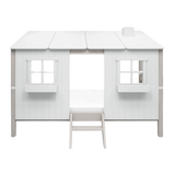 Single Bed with House and Ladder, 90x200 cm, White/Grey