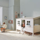 Lit simple avec maisonnette et échelle, 90x200 cm, Blanc