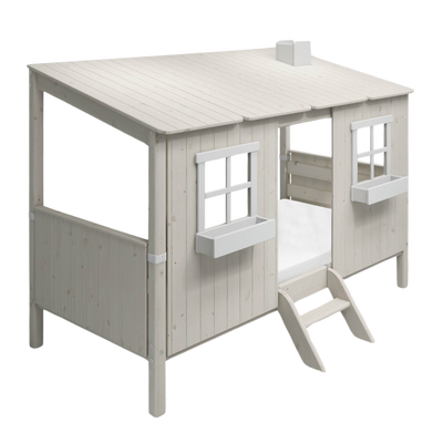 Single Bed with House and Ladder, 90x200 cm, White