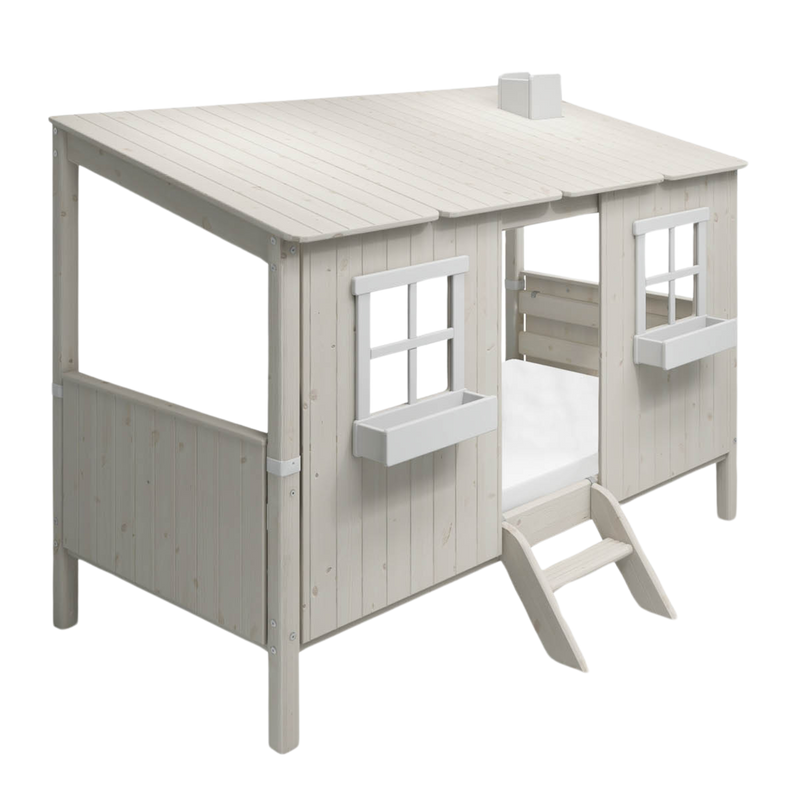 Single Bed with House and Ladder, 90x200 cm, White