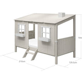 Single Bed with House and Ladder, 90x200 cm, White/Grey