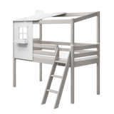Lit haut 120 cm avec 1/2 maison Classic, 90x200 cm, Blanc/Gris