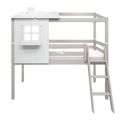 Mid-high Bed with 1/2 Classic House, 90x200 cm, White/Grey